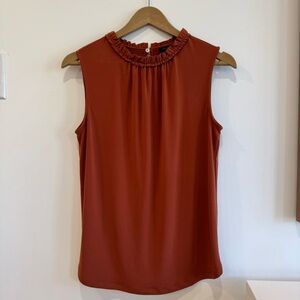 Ann Taylor Orange Ruffled Sleeveless Blouse